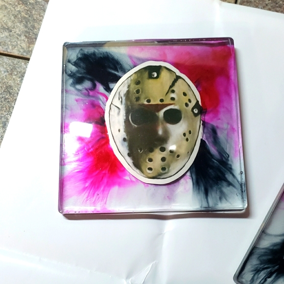 Jason Themed Coasters + Holder/Horror/Resin Coasters/Square/5pc plus holder - Picture 4 of 12